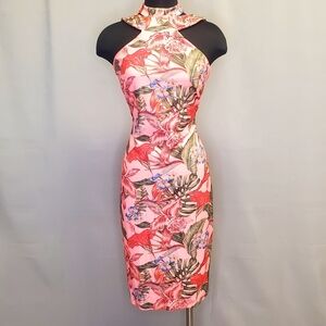 Bebe Halter Tropical Midi Dress Size M